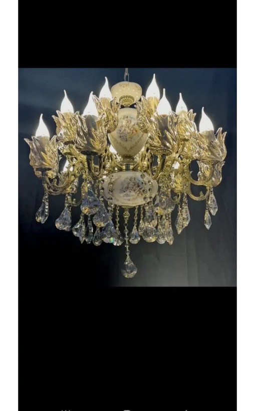 لوستر ده شاخه بیست شعله برنز